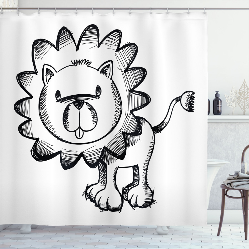 Sketchy Baby Lion Safari Shower Curtain