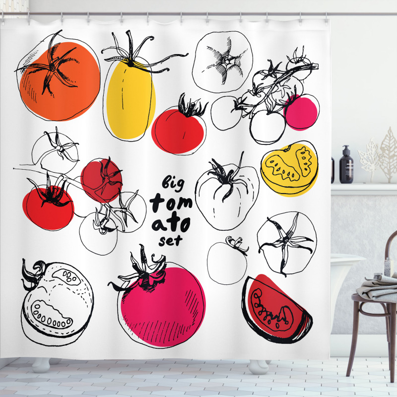 Vivid Sketched Tomatoes Shower Curtain