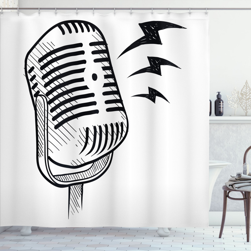 Retro Microphone Radio Shower Curtain