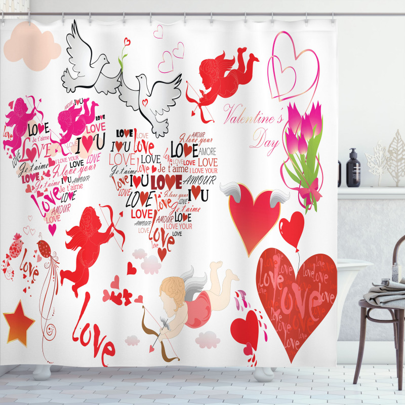 Valentines Day Cupid Birds Shower Curtain