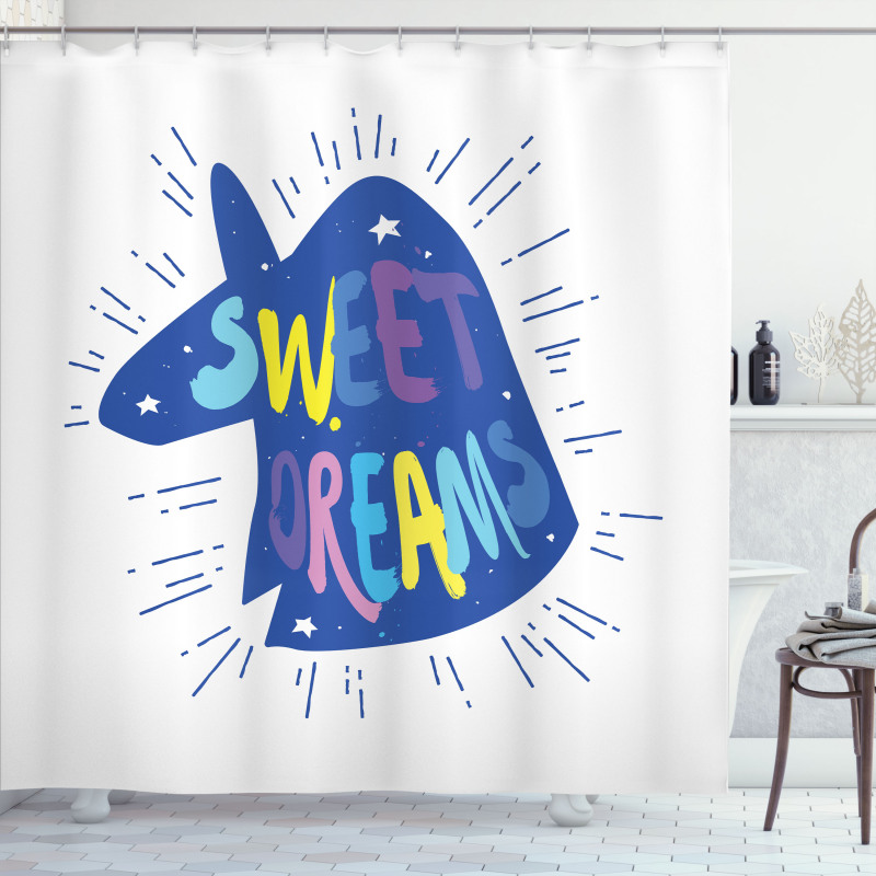 Blue Unicorn Head Shower Curtain
