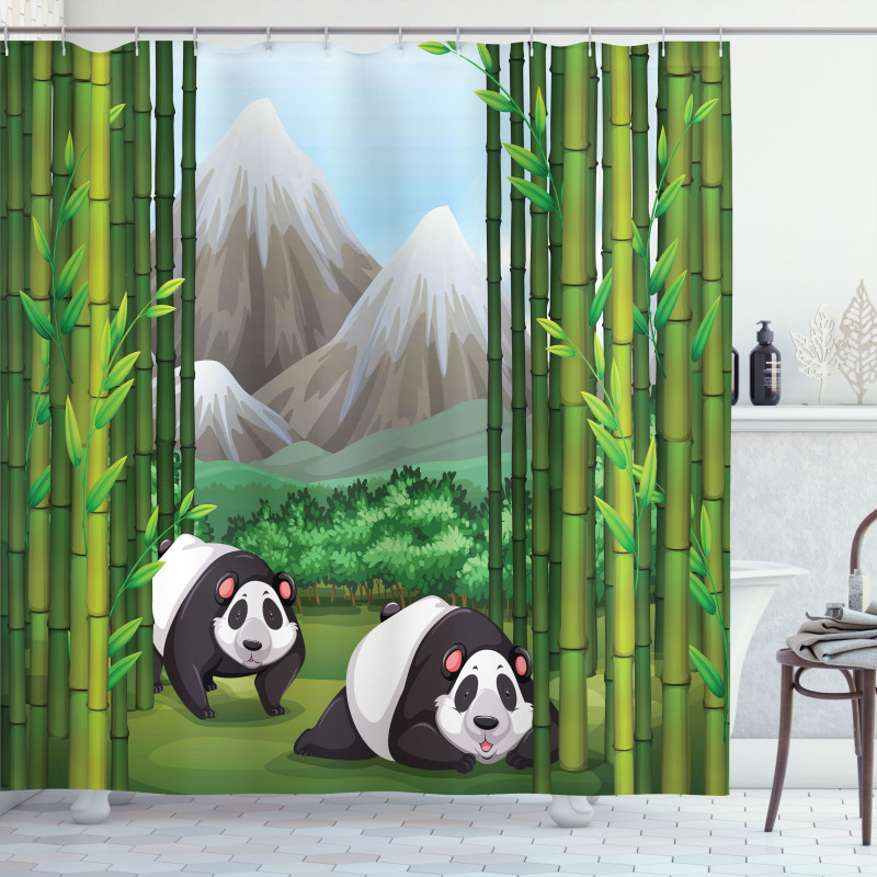 Panda Bear Trees Cartoon Shower Curtain