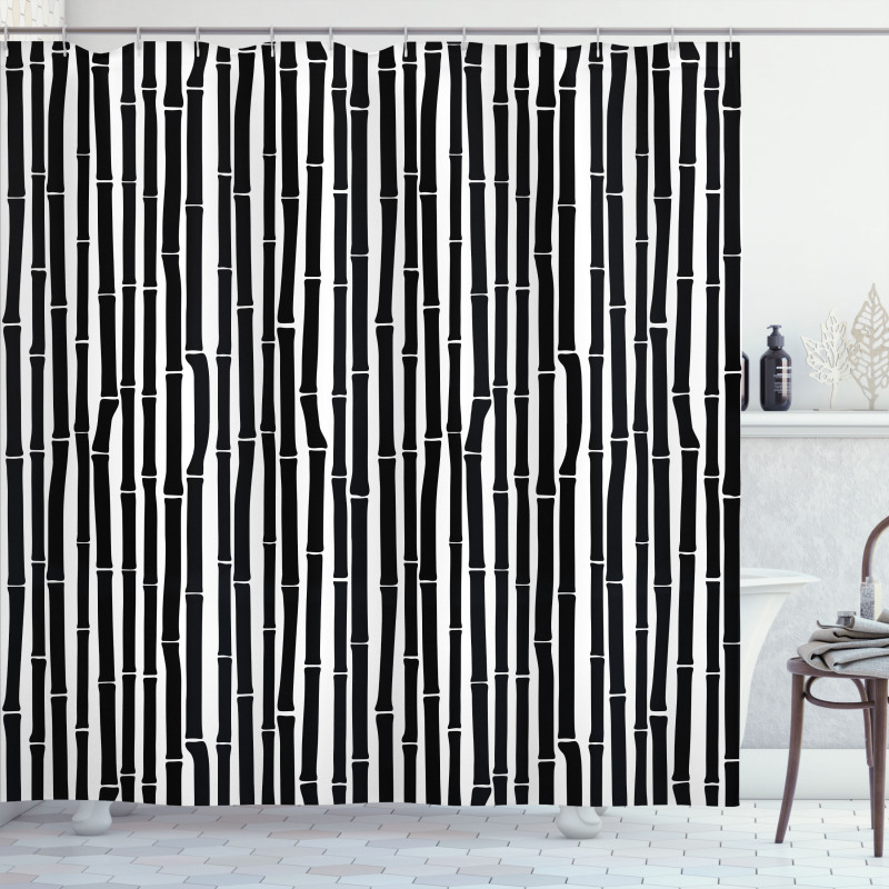 Black and White Stems Shower Curtain