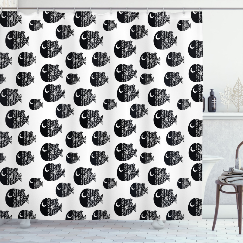 Black and White Fishes Shower Curtain