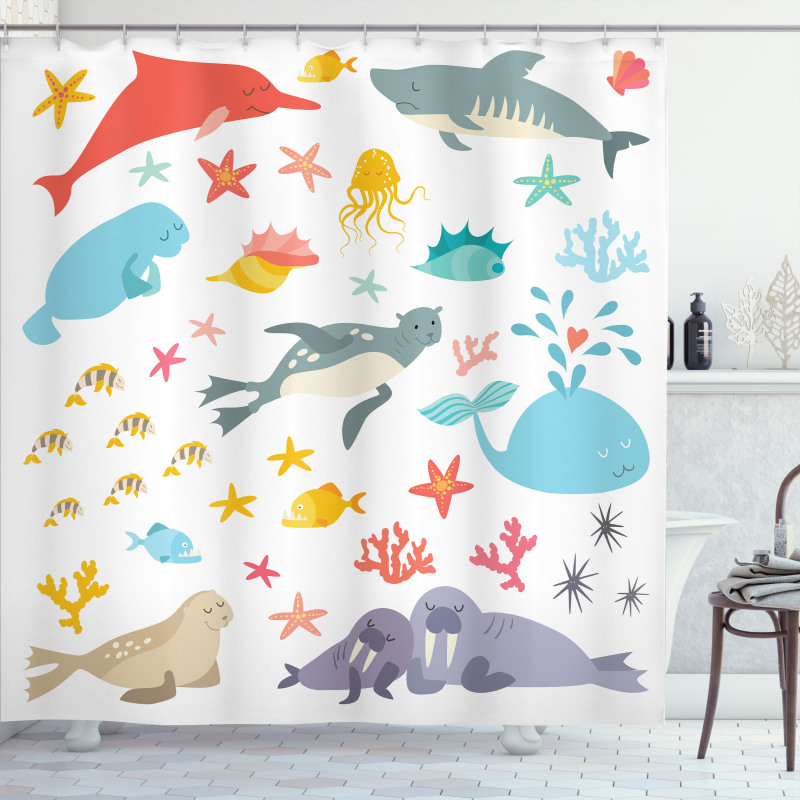 Colorful Ocean Animals Shower Curtain