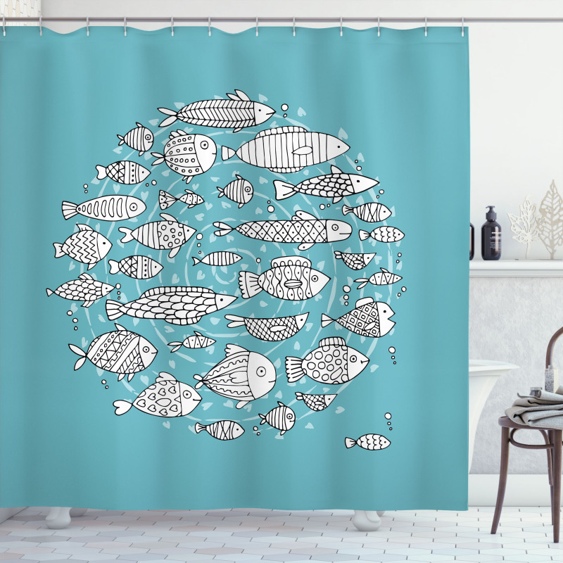 Blue and White Doodle Shower Curtain