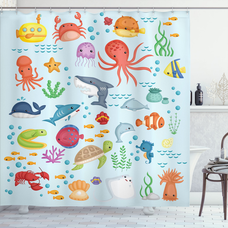 Sea Animals Submarine Shower Curtain