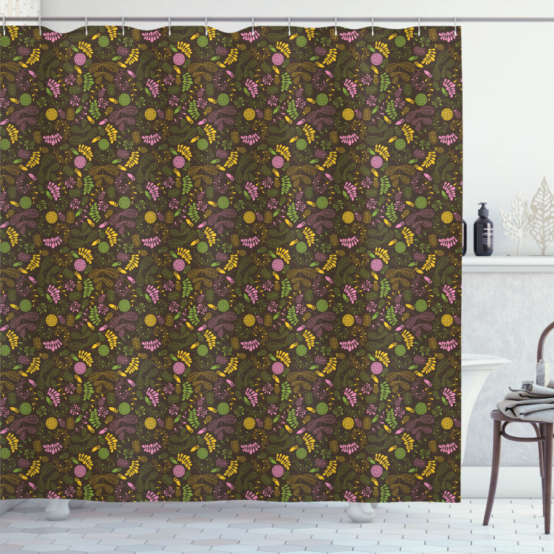 Doodle Blooming Foliage Shower Curtain