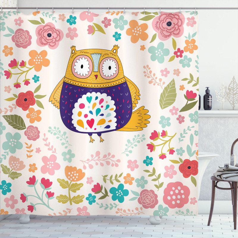 Colorful Bird and Flowers Shower Curtain