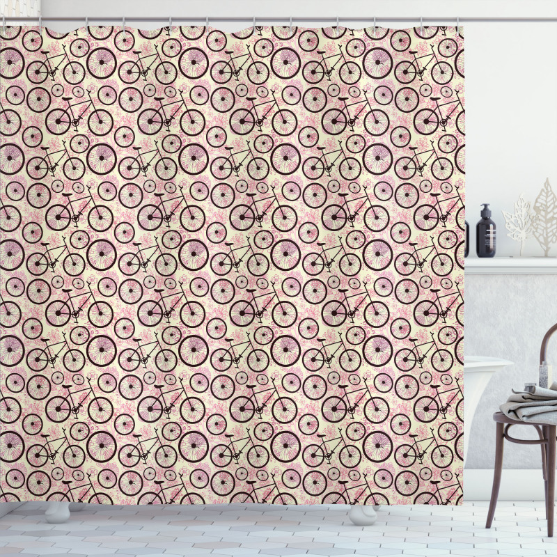 Pink Flowers Doodle Shower Curtain