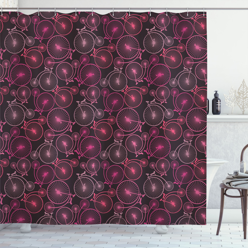 Vintage Bikes in Pink Shower Curtain