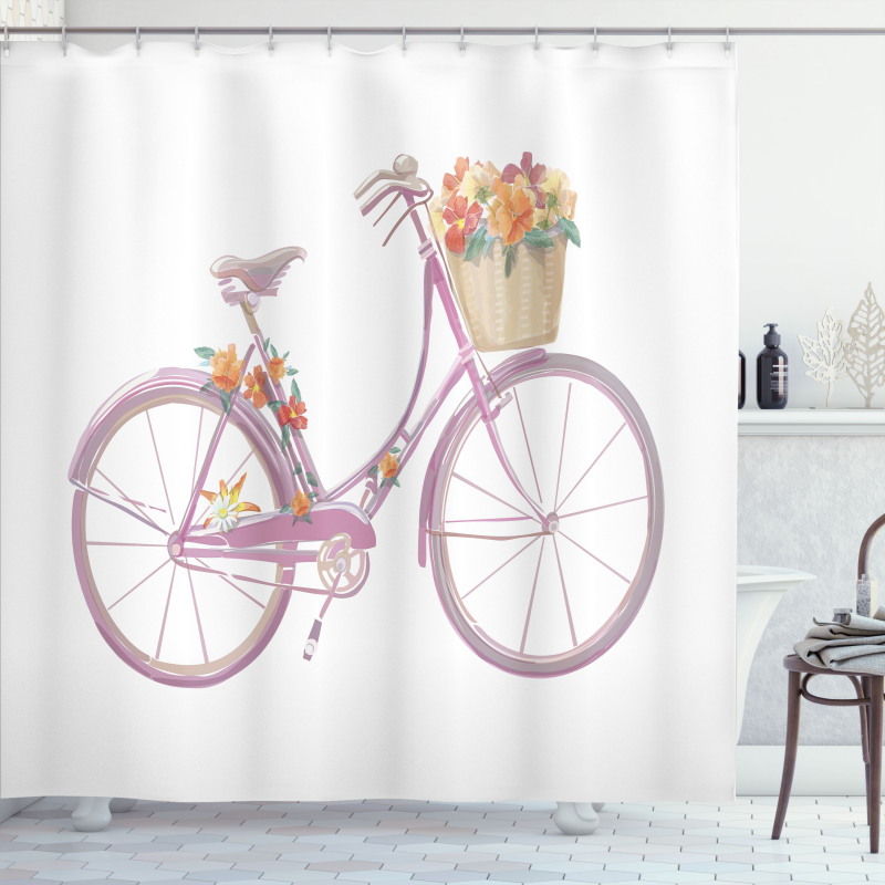 Pink Bike Flowers Art Shower Curtain