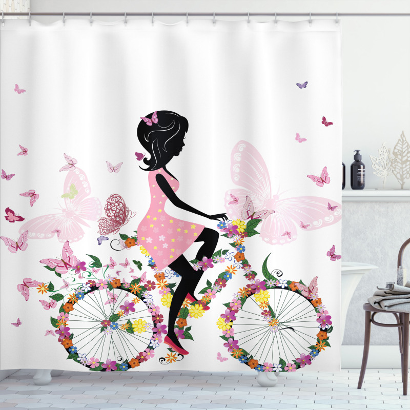 Girl Flower Butterflies Shower Curtain