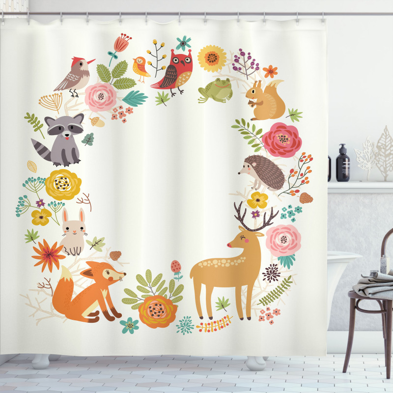 Cartoon Wildlife Pattern Shower Curtain