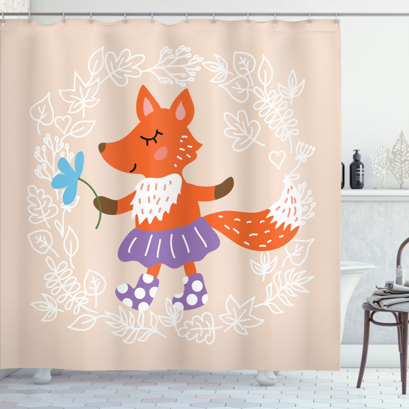 Fox with Clothing Flowers Shower Curtain