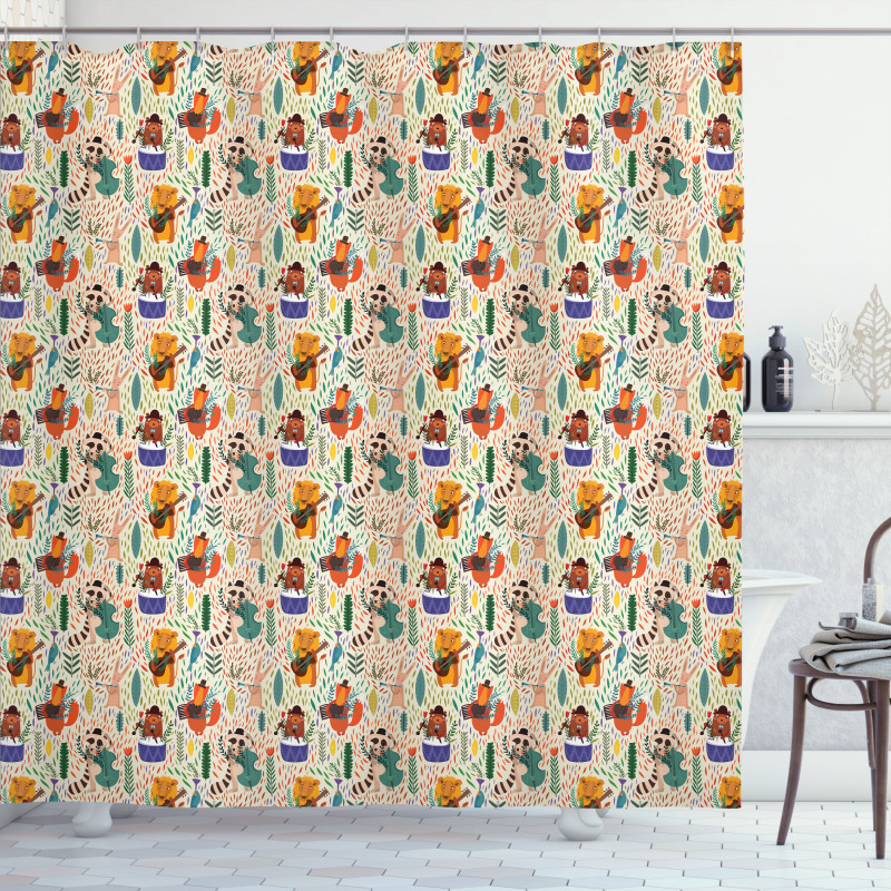 Jungle Band Lion Bear Shower Curtain