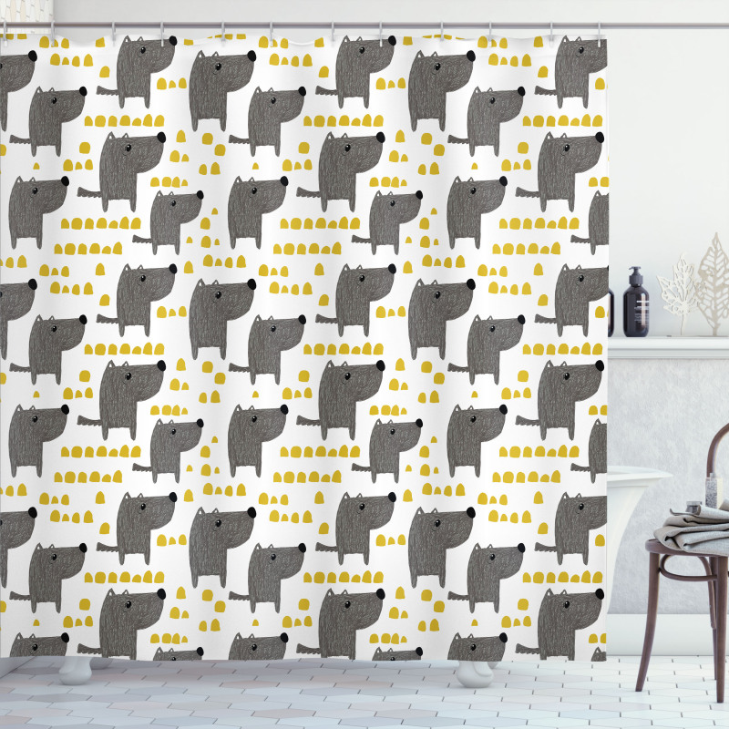 Sketch Style Canine Pattern Shower Curtain