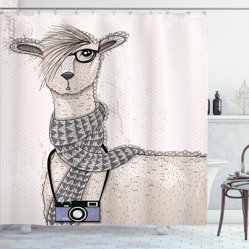 Llama with Glasses Scarf Shower Curtain