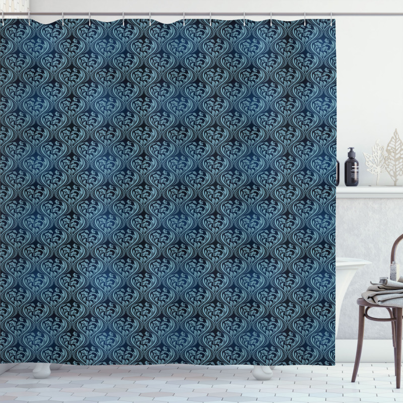 Blue Ornate Flourish Shower Curtain