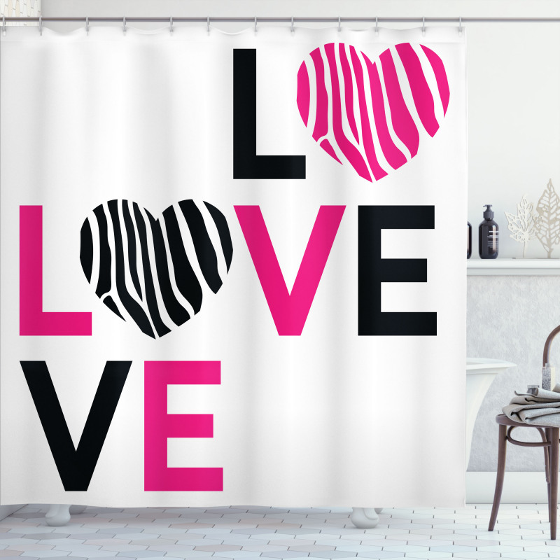 Zebra Stripes Hearts Shower Curtain