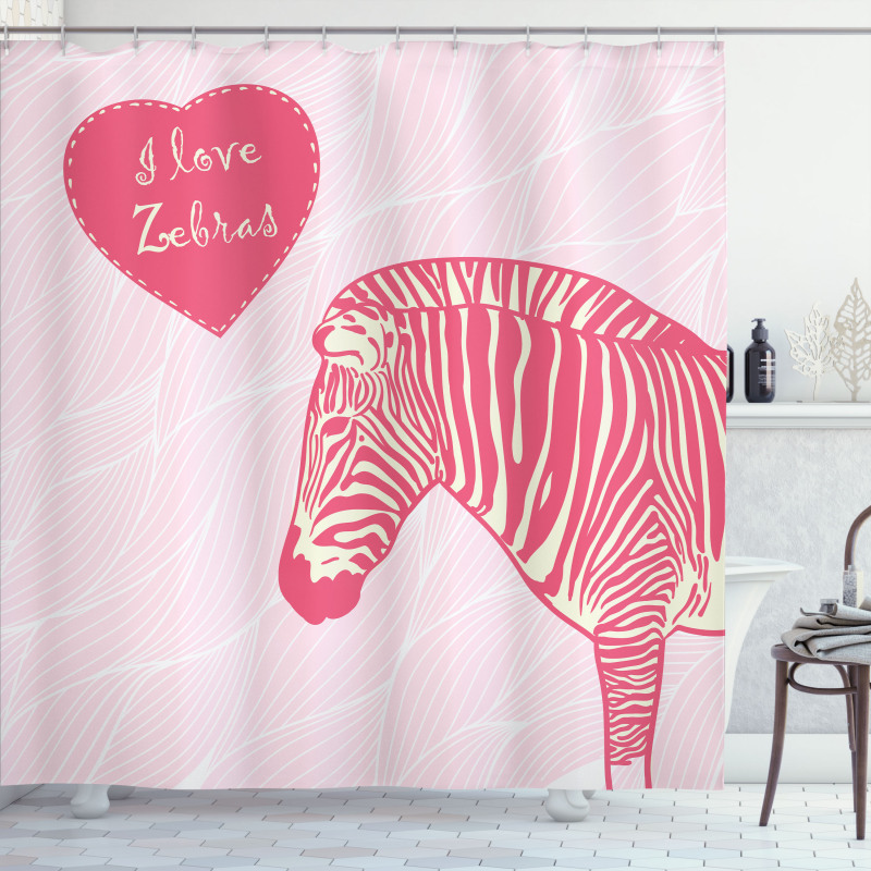 I Love Zebras Words Shower Curtain