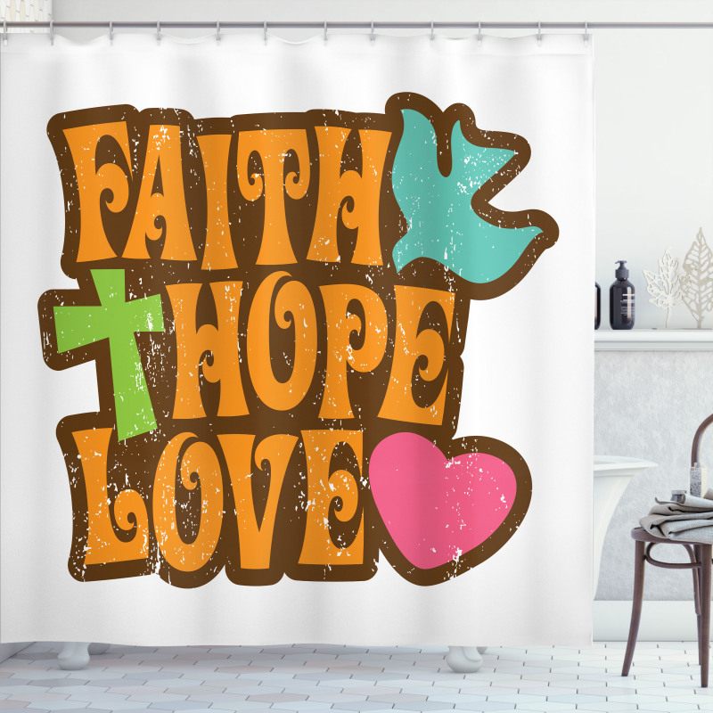 Grunge Faith Hope Words Shower Curtain