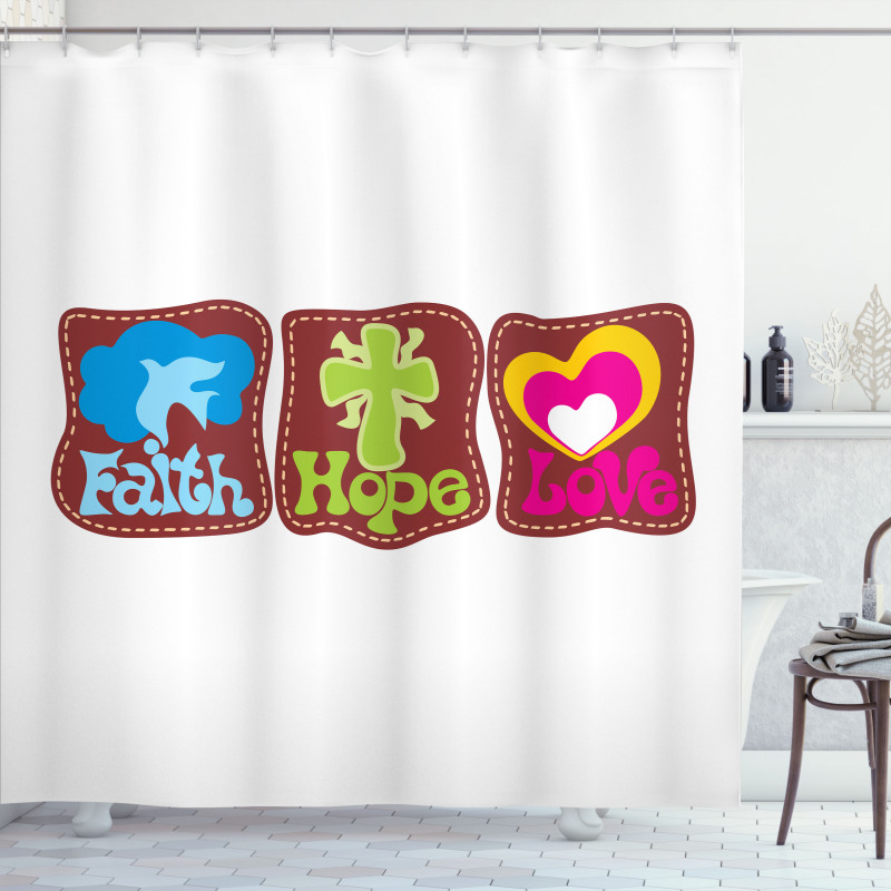 Retro Hearts and Doves Shower Curtain