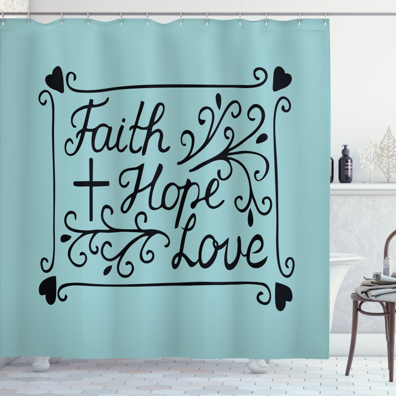 Flowers Hearts Hope Themed Shower Curtain