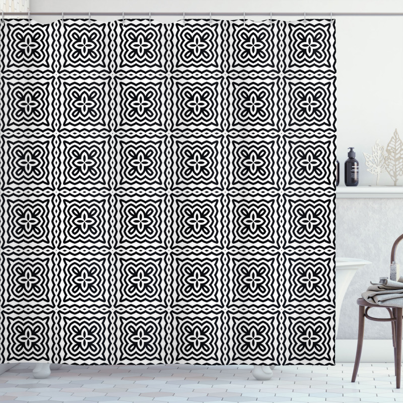 Motifs in Squares Shower Curtain