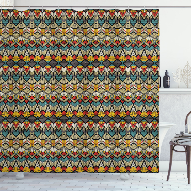 Retro Grunge Geometric Shower Curtain