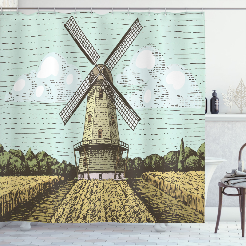 Windmill and Farmland Shower Curtain