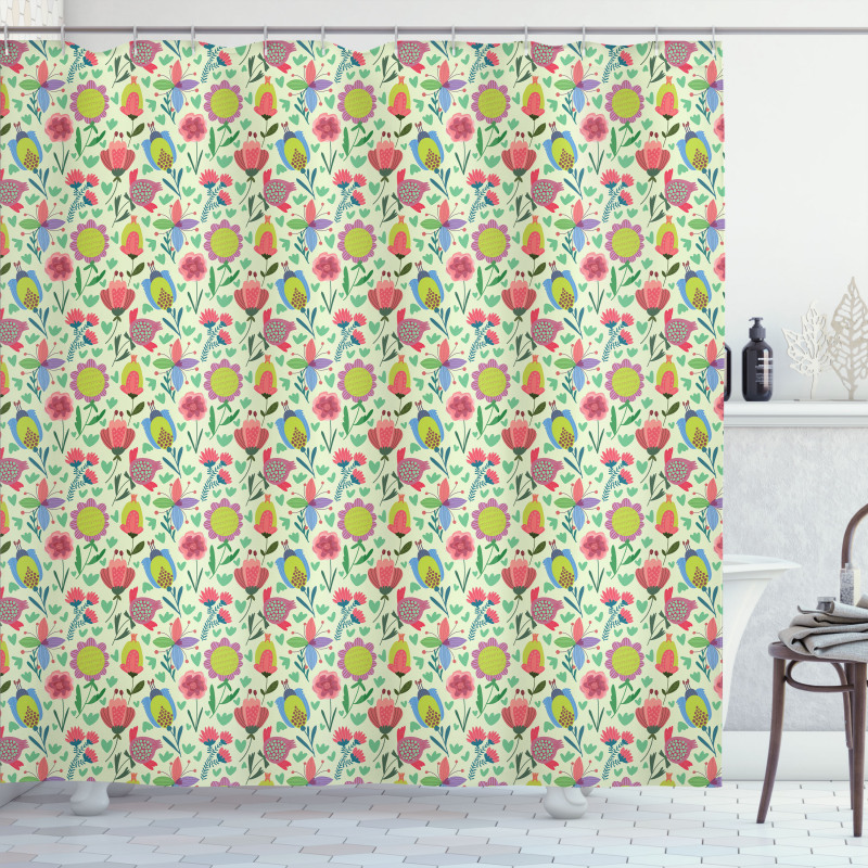 Doodle Blooming Tulips Shower Curtain