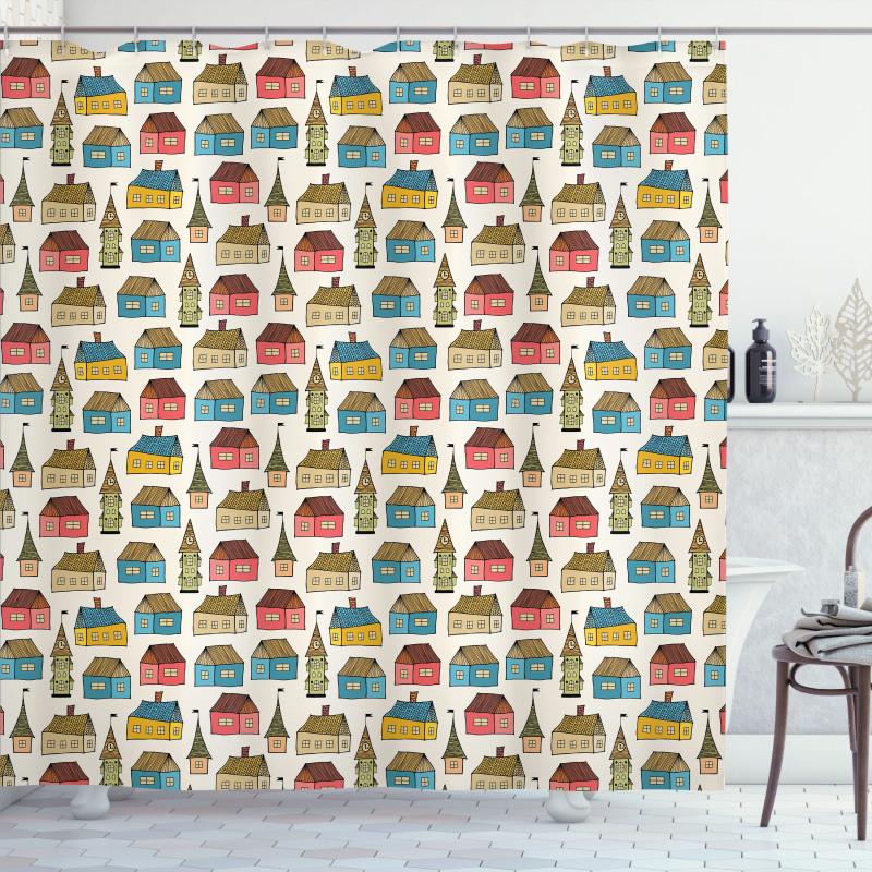 Hand Drawn Cartoon Houses Shower Curtain