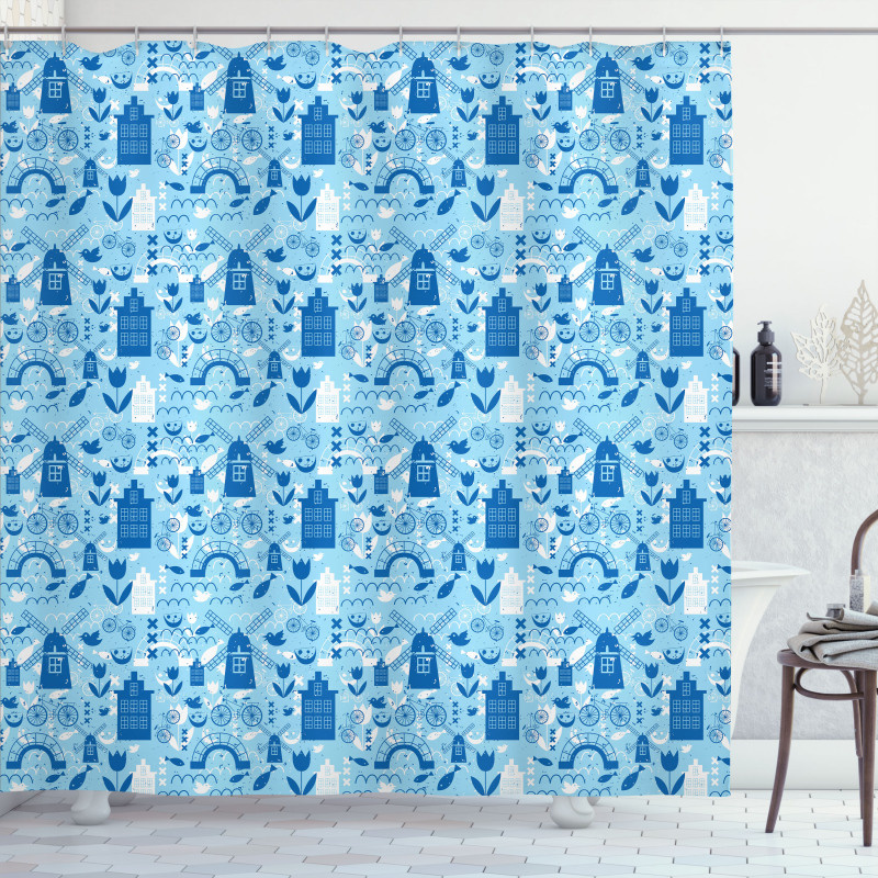 Cartoon Windmills Design Shower Curtain