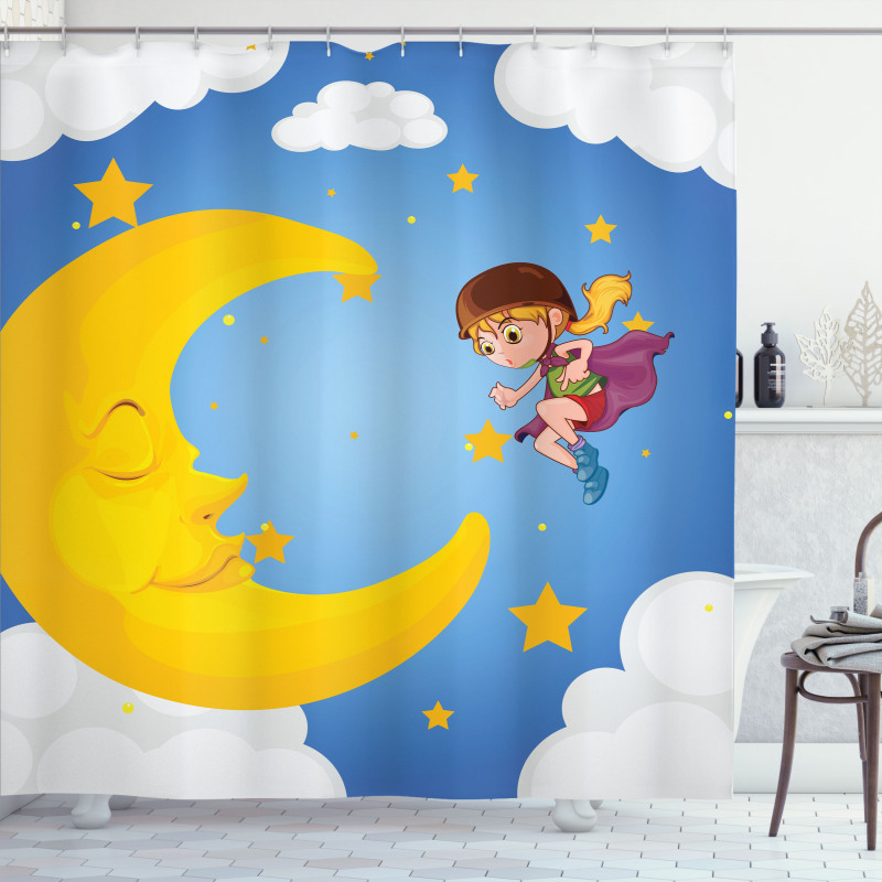 Cartoon Girl Flying Shower Curtain