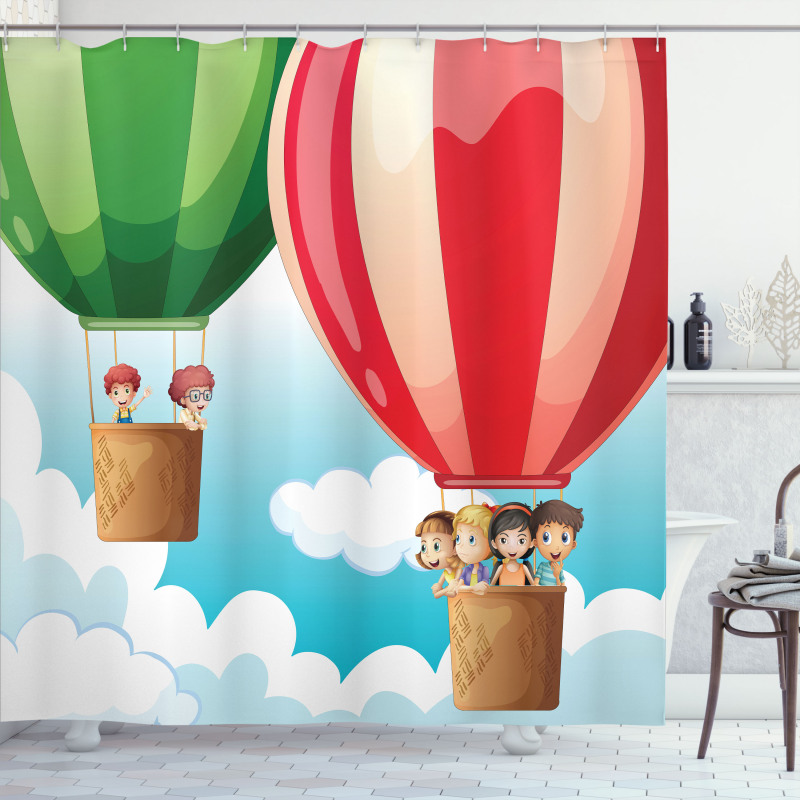 Children in Balloons Shower Curtain