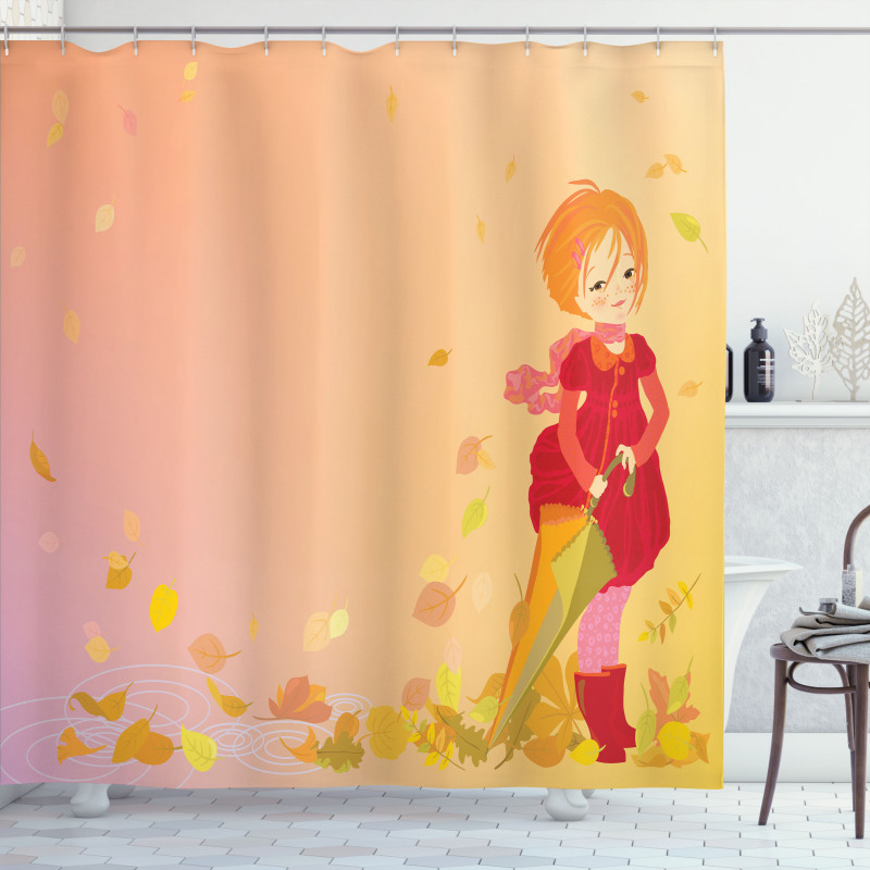 Smiling Girl Autumn Fall Shower Curtain