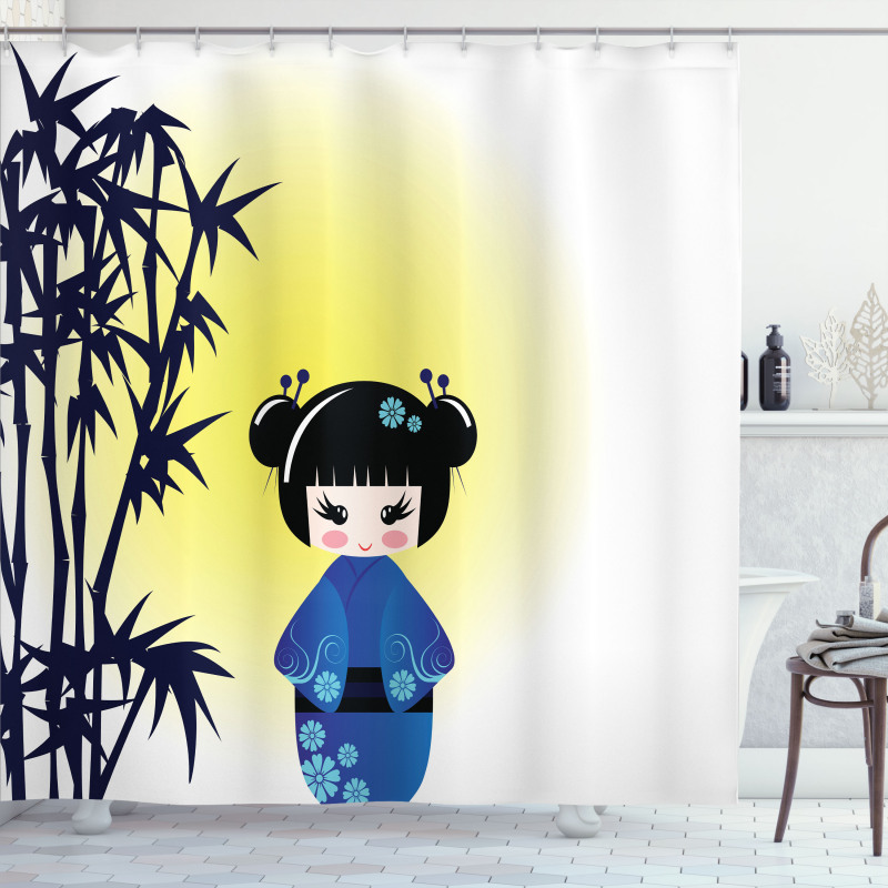 Kokeshi Doll Bamboo Tree Shower Curtain