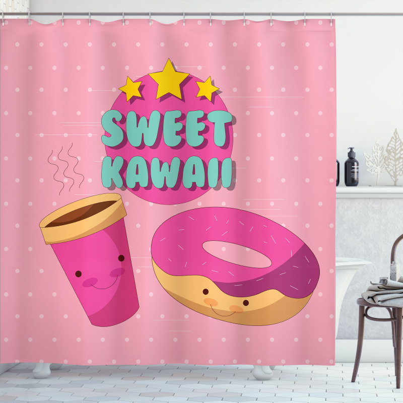 Kawaii Donut Coffee Shower Curtain