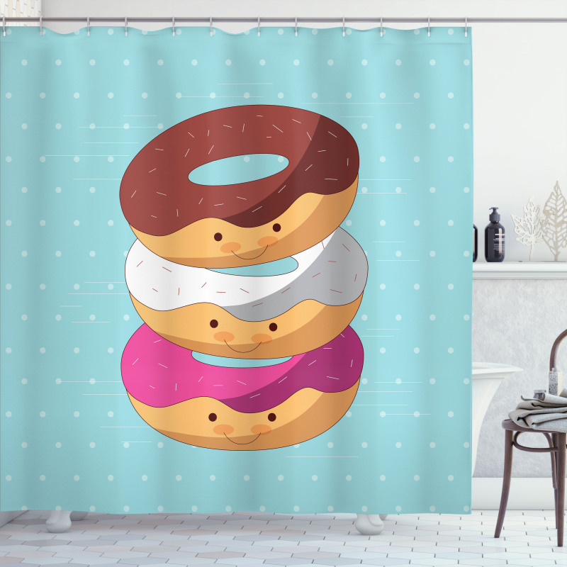 Kawaii Cartoon Donuts Shower Curtain