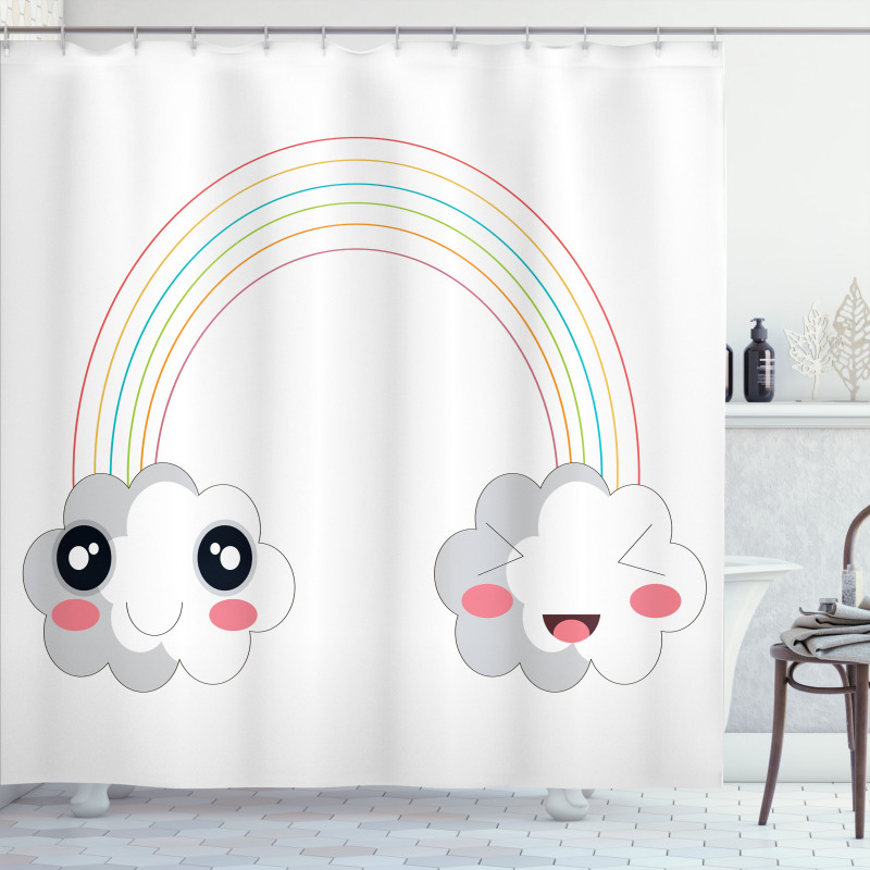 Kids Happy Rainbow Clouds Shower Curtain
