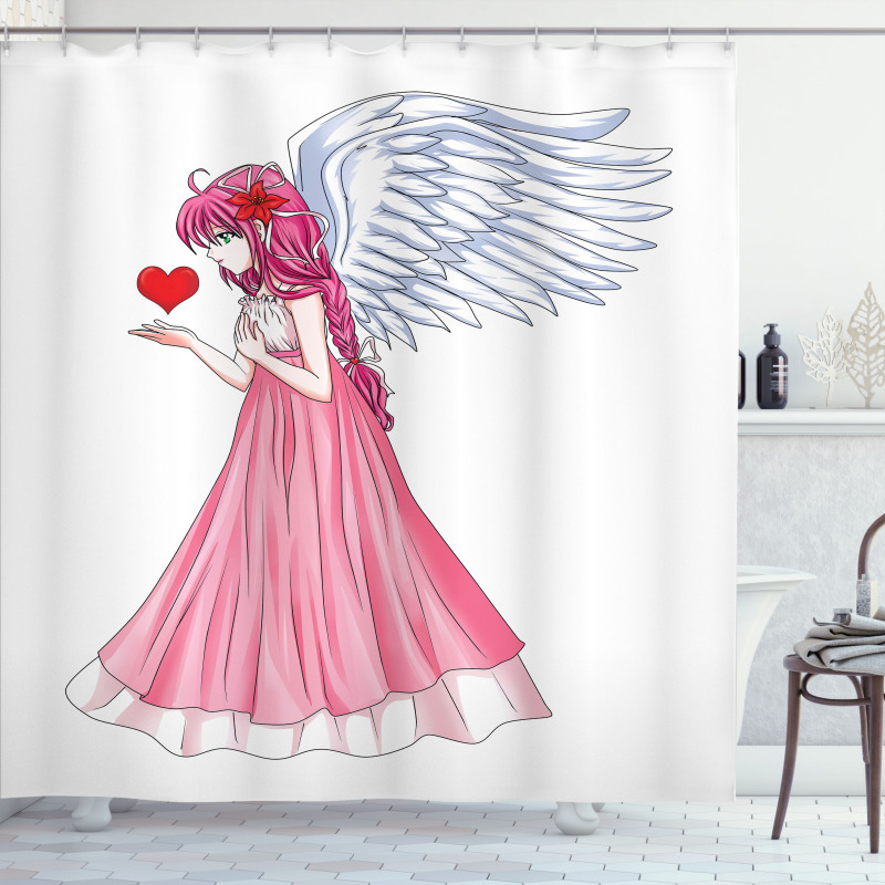 Angel Holding a Red Heart Shower Curtain