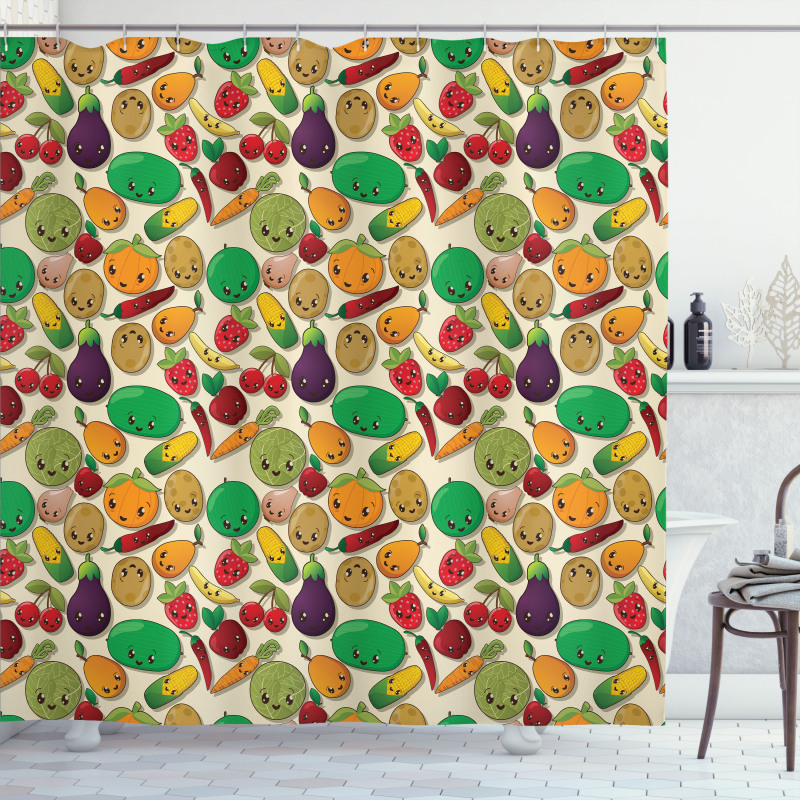 Vegetable Fruit Kawaii Shower Curtain