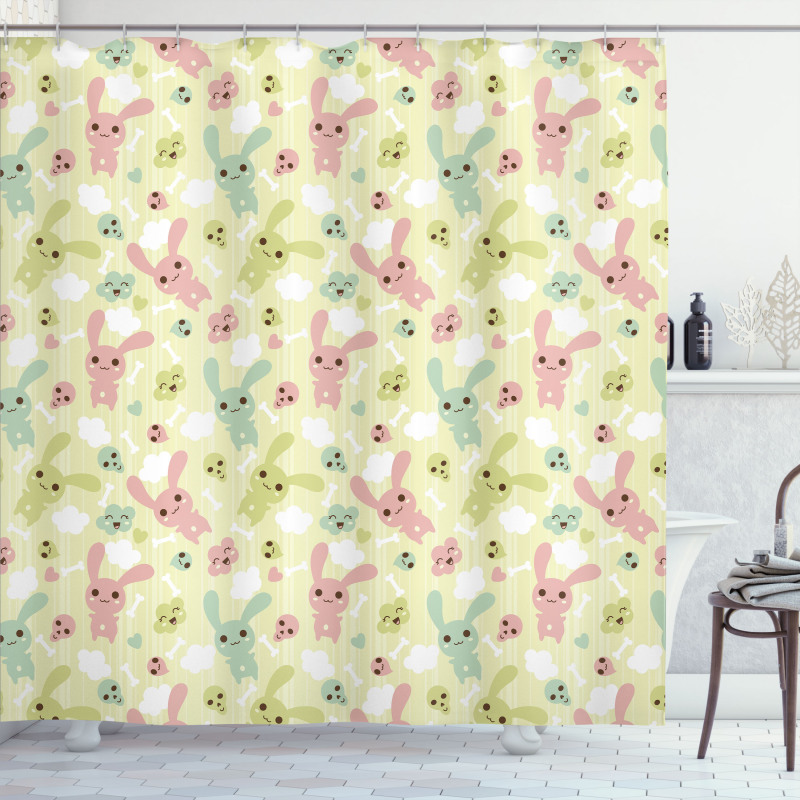 Bunnies Clouds and Bones Shower Curtain