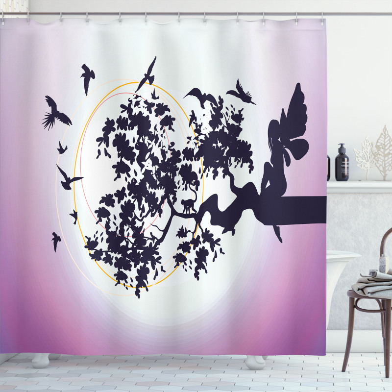 Fantasy Fairy Tree Birds Shower Curtain