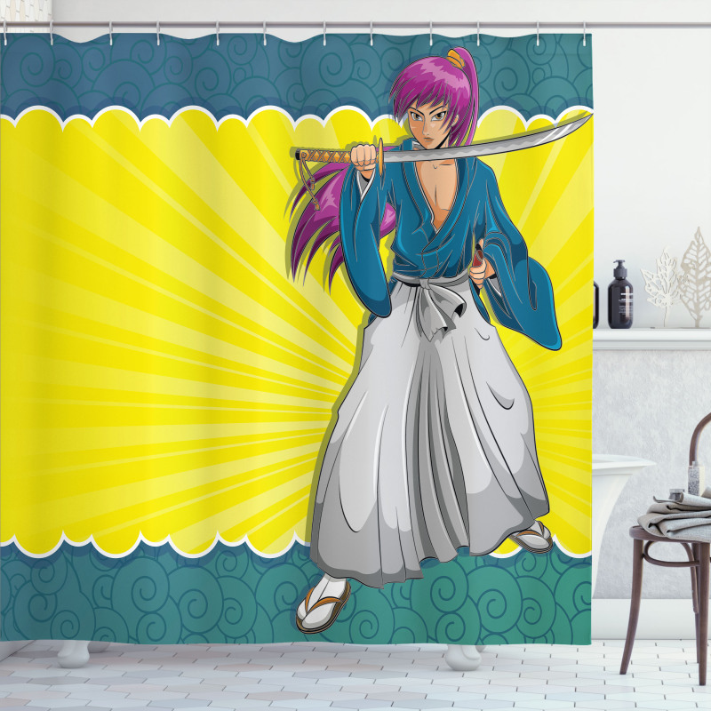 Manga Style Samurai Girl Shower Curtain