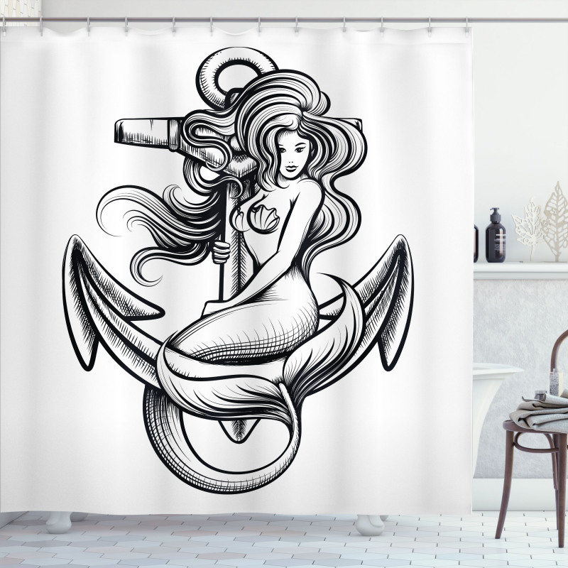 Long Haired Siren Design Shower Curtain