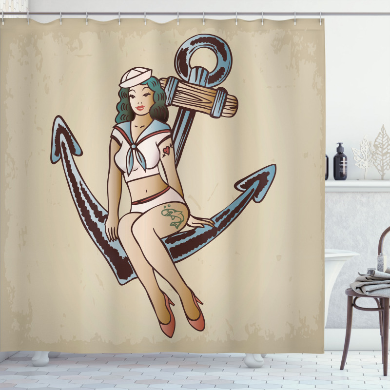 Sailor Pinup Girl Motif Shower Curtain
