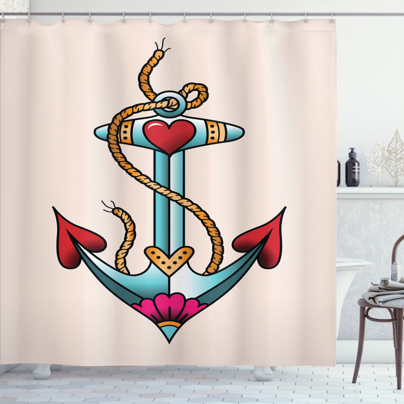 Nautical Rope and Hearts Shower Curtain
