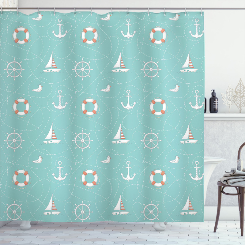 Nautical Seagull Helm Shower Curtain